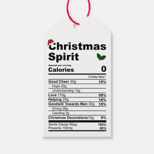 Kerstgeest Nutritional Facts grappige vakantie Cadeaulabel (Voorkant)