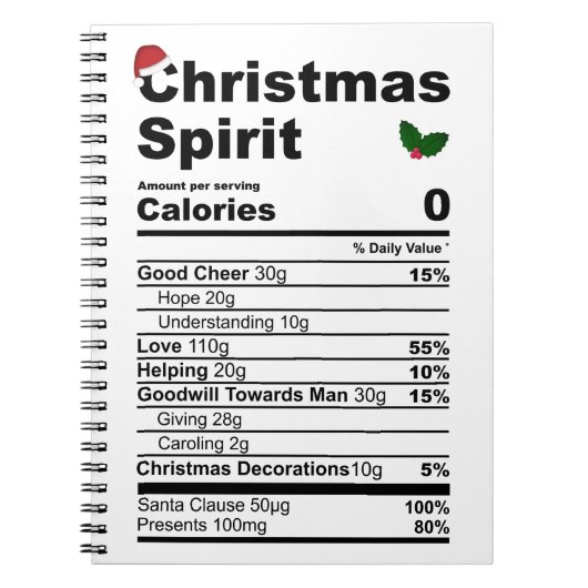 Kerstgeest Nutritional Facts grappige vakantie Notitieboek (Voorkant)