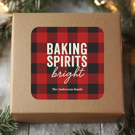Kerstgeest Verlichten Buffalo Plaid Kerstmis Vierkante Sticker