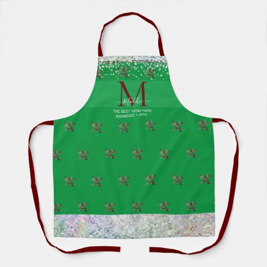 Kerstgeïnspireerd mistletoe-patroon faux glittery schort (Voorkant)