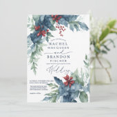Kerstgeïnspireerde bloemblaadjes bruiloft kaart (Staand voorkant)