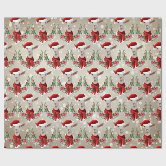 Kerstgeit Kind 2 in Santa Hat en Scarf Gold Cadeaupapier (Vlak)