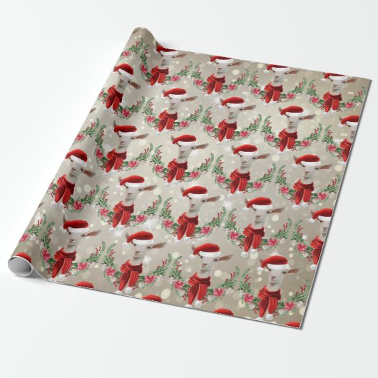 Kerstgeit Kind 2 in Santa Hat en Scarf Gold Cadeaupapier (Uitgerold)