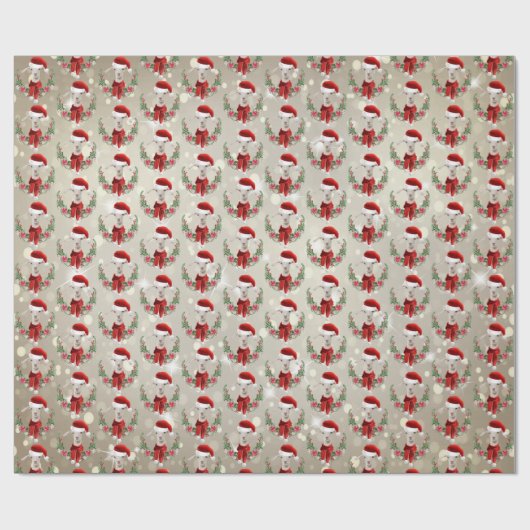 Kerstgeit Kind 2 in Santa Hat en Scarf Gold Cadeaupapier (Vlak)