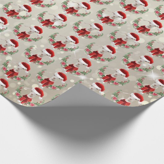 Kerstgeit Kind 2 in Santa Hat en Scarf Gold Cadeaupapier (Hoek)