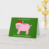 Kerstgeld cadeau voor neef Cartoon Piggybank Kaart (Gele Bloem)