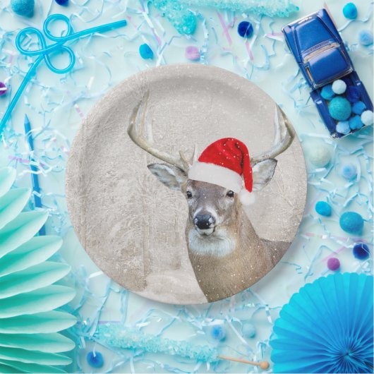 Kerstgeld Deer met Santa Hat Papieren Bordje (Feest)