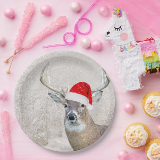 Kerstgeld Deer met Santa Hat Papieren Bordje (Feest)