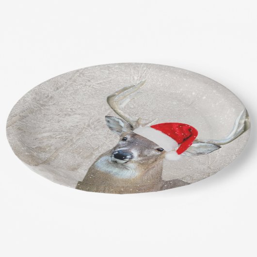 Kerstgeld Deer met Santa Hat Papieren Bordje (Gekanteld)