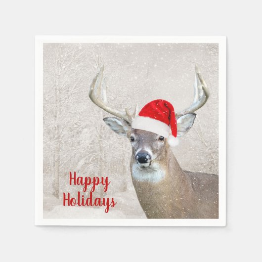 Kerstgeld Deer met Santa Hat Servet (Voorkant)