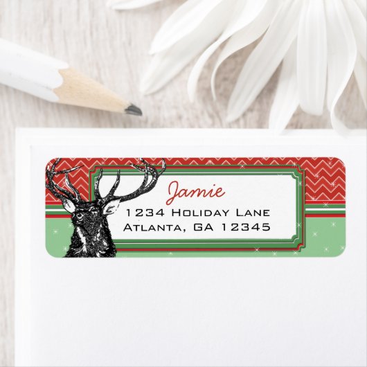 Kerstgeld Deer Zig Zag Patroon Retouradres Etiket (Insitu)