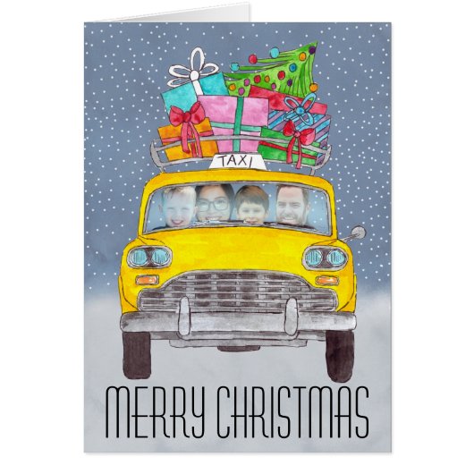 Kerstgele kab aanpasbare fotokaart (Voorkant)