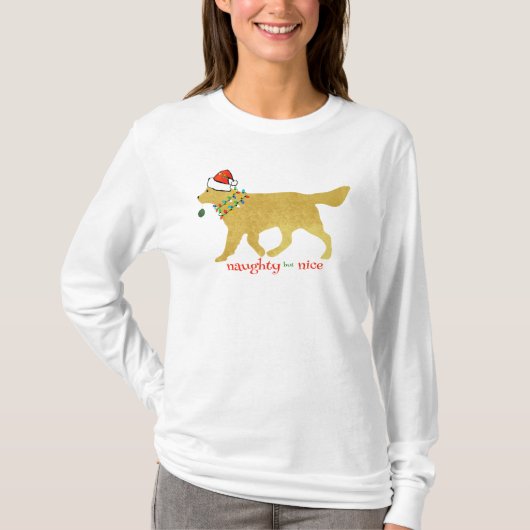 Kerstgele lab Naughty maar Nice T-shirt (Voorkant)