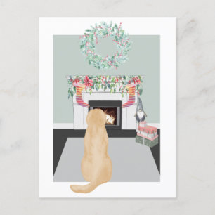 kerstgele labrador Dog Fireplace Scene Feestdagenkaart