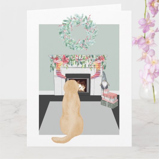 kerstgele labrador Dog Fireplace Scene Kaart (Orchidee)