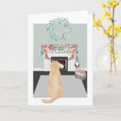 kerstgele labrador Dog Fireplace Scene Kaart (Gele Bloem)