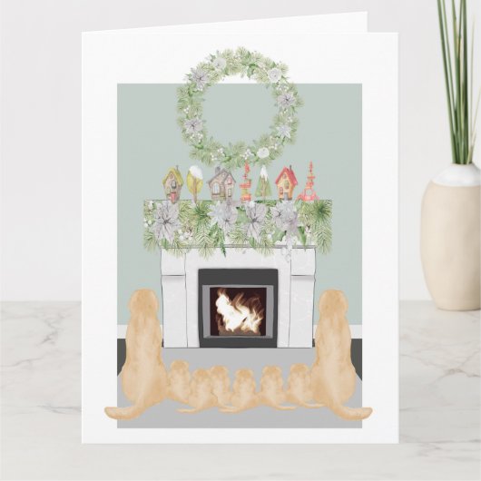 kerstgele labrador Dog Pups Fireplace Scene Kaart (Voorkant)