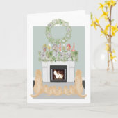 kerstgele labrador Dog Pups Fireplace Scene Kaart (Gele Bloem)