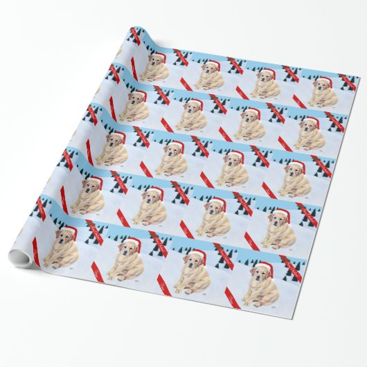 kerstgele labrador Puppy Cadeaupapier (Uitgerold)