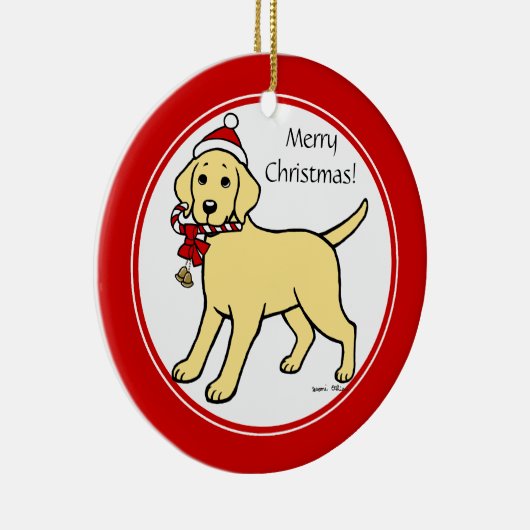 kerstgele labrador Puppy Cartoon Keramisch Ornament (Rechts)
