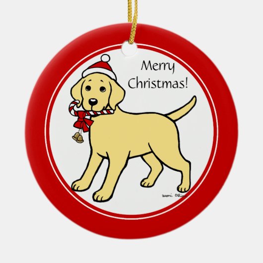 kerstgele labrador Puppy Cartoon Keramisch Ornament (Voorkant)