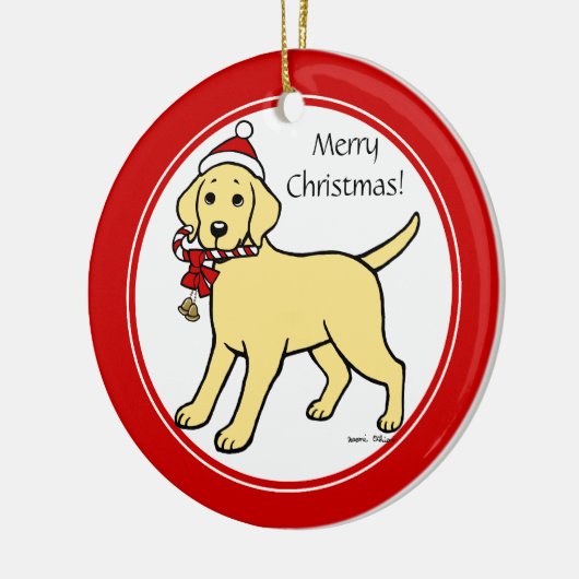 kerstgele labrador Puppy Cartoon Keramisch Ornament (Links)