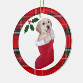 kerstgele labrador puppy Tartan Keramisch Ornament (Links)