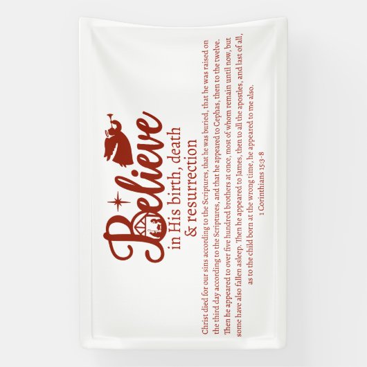 Kerstgeloof in Jezus Nativiteit White Red Spandoek (Verticaal)