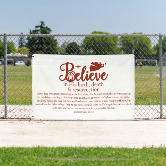 Kerstgeloof in Jezus Nativiteit White Red Spandoek (Insitu)