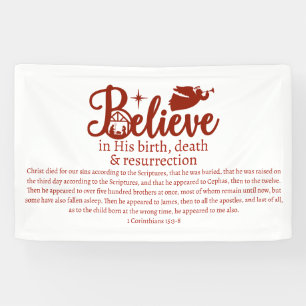 Kerstgeloof in Jezus Nativiteit White Red Spandoek