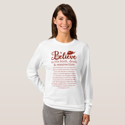 Kerstgeloof Jezus Nativiteit White Red Script T-shirt (Voorkant volledig)