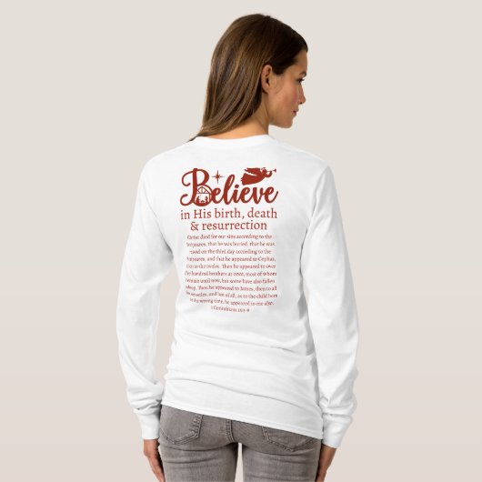 Kerstgeloof Jezus Nativiteit White Red Script T-shirt (Achterkant volledig)