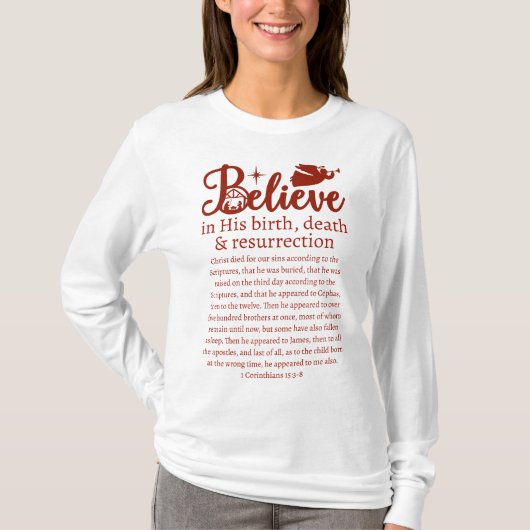 Kerstgeloof Jezus Nativiteit White Red Script T-shirt (Voorkant)