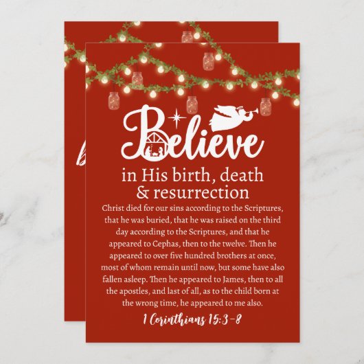 Kerstgeloof: Jezus Nativiteitslicht Rood Mason Lic Feestdagenkaart (Voorkant / Achterkant)