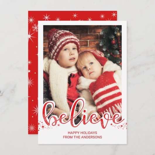 Kerstgeloof Whimsical Hand Script Photo Feestdagenkaart (Voorkant / Achterkant)