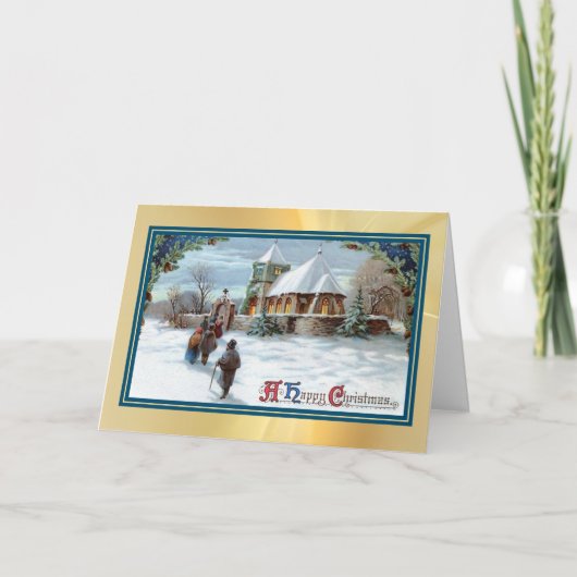 Kerstgelovigen lopen naar de Vintage Kaart (Voorkant)