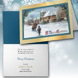 Kerstgelovigen lopen naar de Vintage Kaart