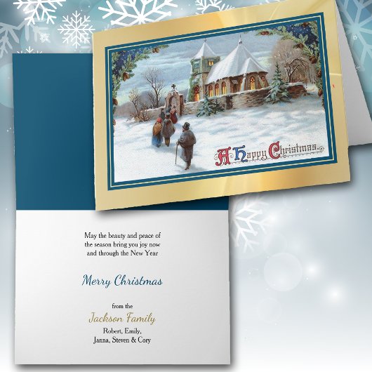 Kerstgelovigen lopen naar de Vintage Kaart