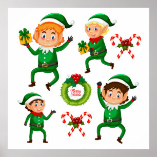 Kerstgelukkig Elf Patroon Poster