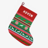 Kerstgelukkig nieuwjaar! Monogram noords patroon Grote Kerstsok (Voorkant (Hangend))