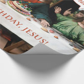 Kerstgelukkige verjaardag Jezus Comics Style Funny Cadeaupapier (Hoek)