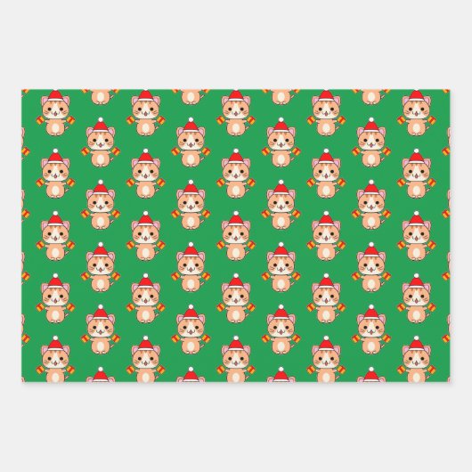 Kerstgember Tabby Cat Inpakpapier Vel (Voorkant 2)