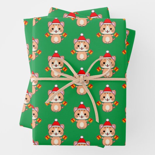 Kerstgember Tabby Cat Inpakpapier Vel (In situ)