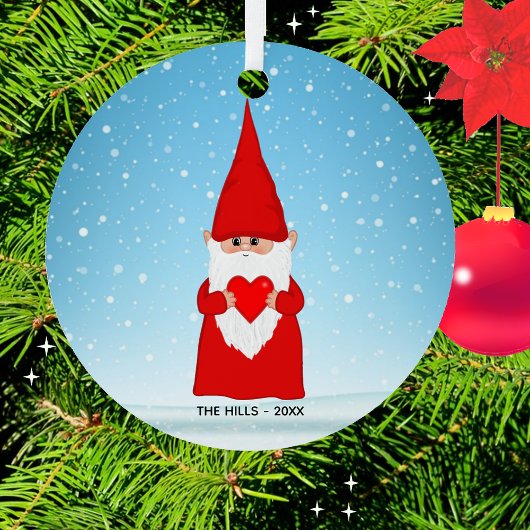 Kerstgenoom die een hart vasthoudt metalen ornament