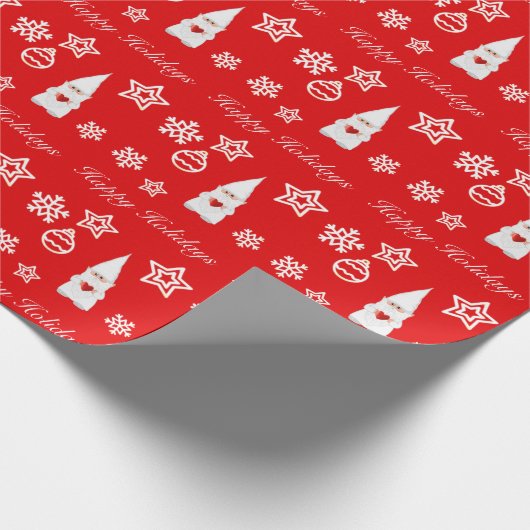 Kerstgenoom, sneeuwvlokken en baren op rood cadeaupapier (Hoek)