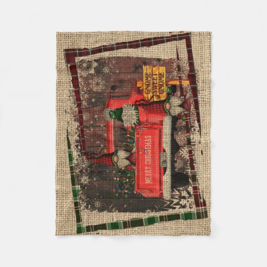 Kerstgenoom Sweet Gnome Red Truck Pset Rustin Fleece Deken (Voorkant)