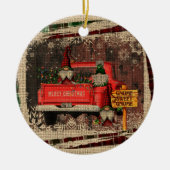 Kerstgenoom Sweet Gnome Red Truck Pset Rustin Keramisch Ornament (Voorkant)