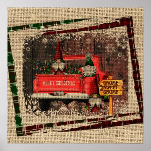 Kerstgenoom Sweet Gnome Red Truck Pset Rustin Poster (Voorkant)