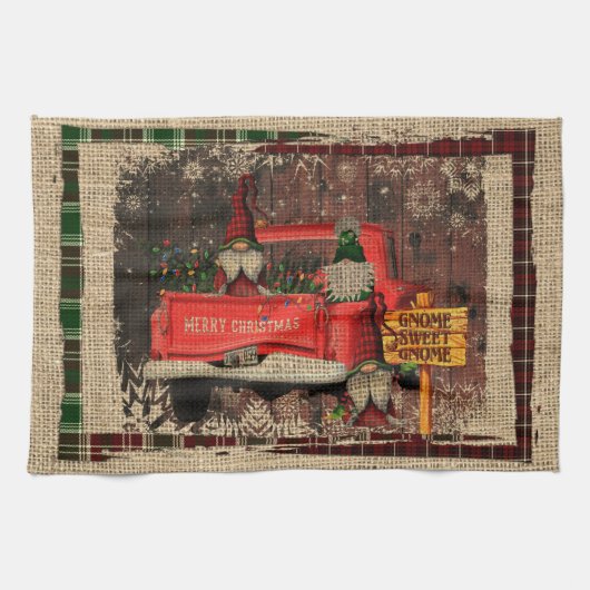 Kerstgenoom Sweet Gnome Red Truck Pset Rustin Theedoek (Horizontaal)