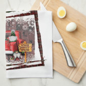 Kerstgenoom Sweet Gnome Red Truck Pset Rustin Theedoek (Quarter Fold)